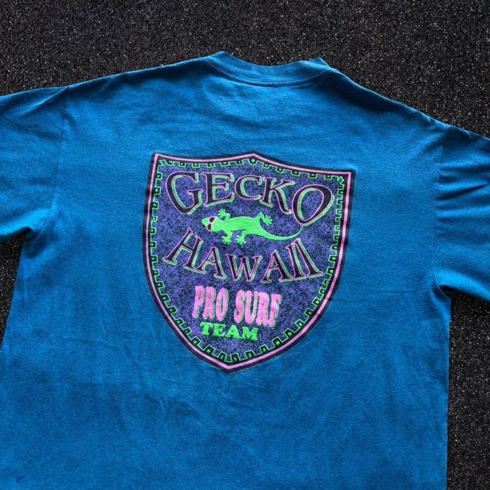 Vintage 90s Gecko Hawaii Pro Surf Team Blue T-Shirt Mens Large Tee Jays USA Made